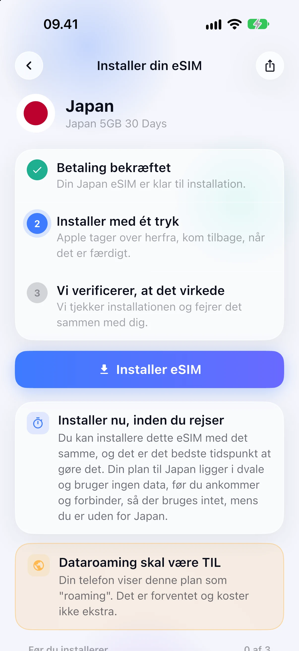 Guidet eSIM-installation i SimFuse-appen