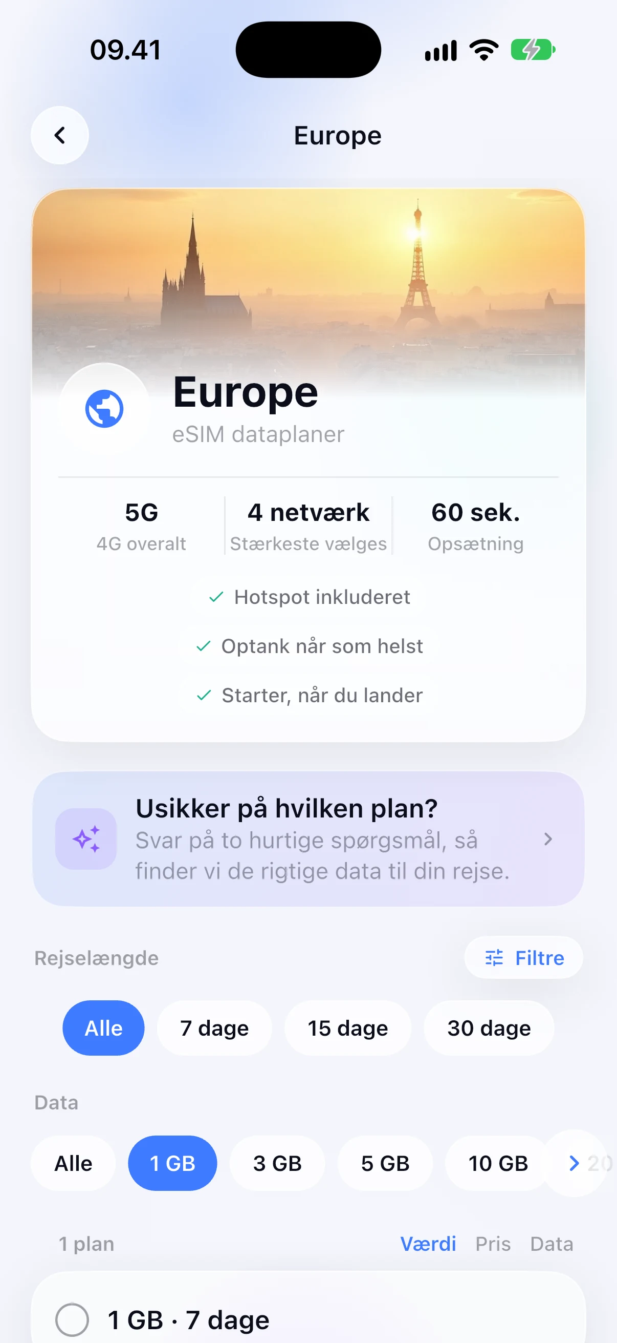 Regionale eSIM-planer for Europa i SimFuse-appen