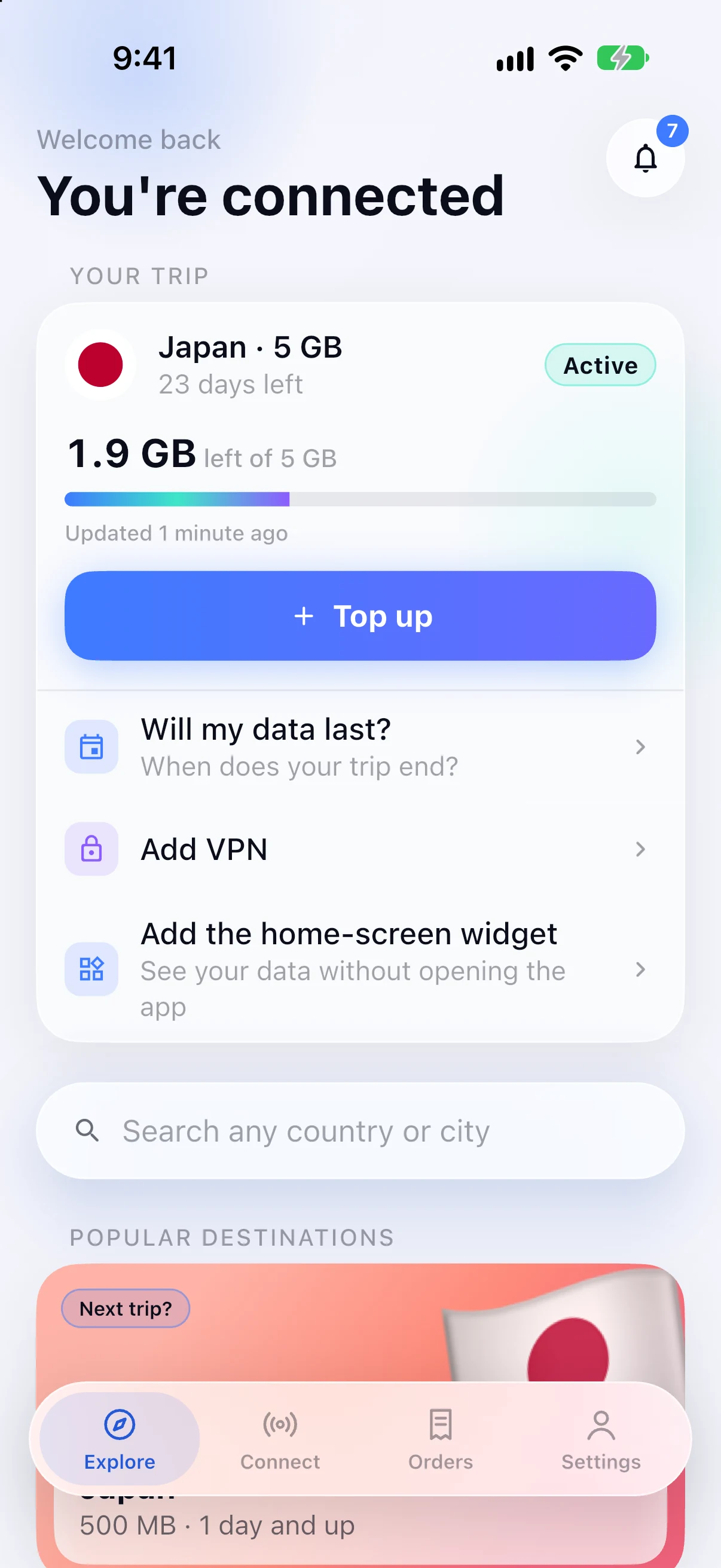 Destination search in the SimFuse app