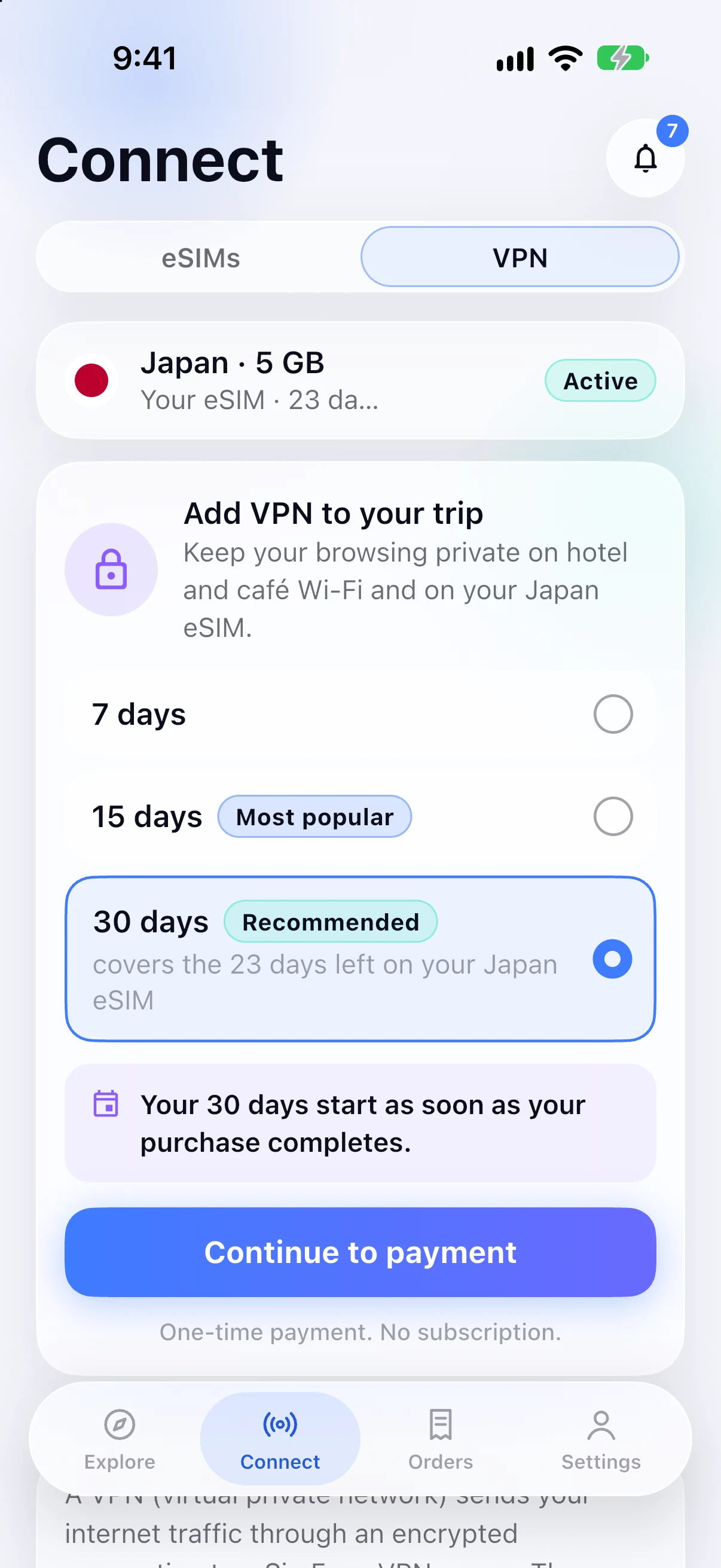 Adding a VPN to a Japan eSIM in the SimFuse app