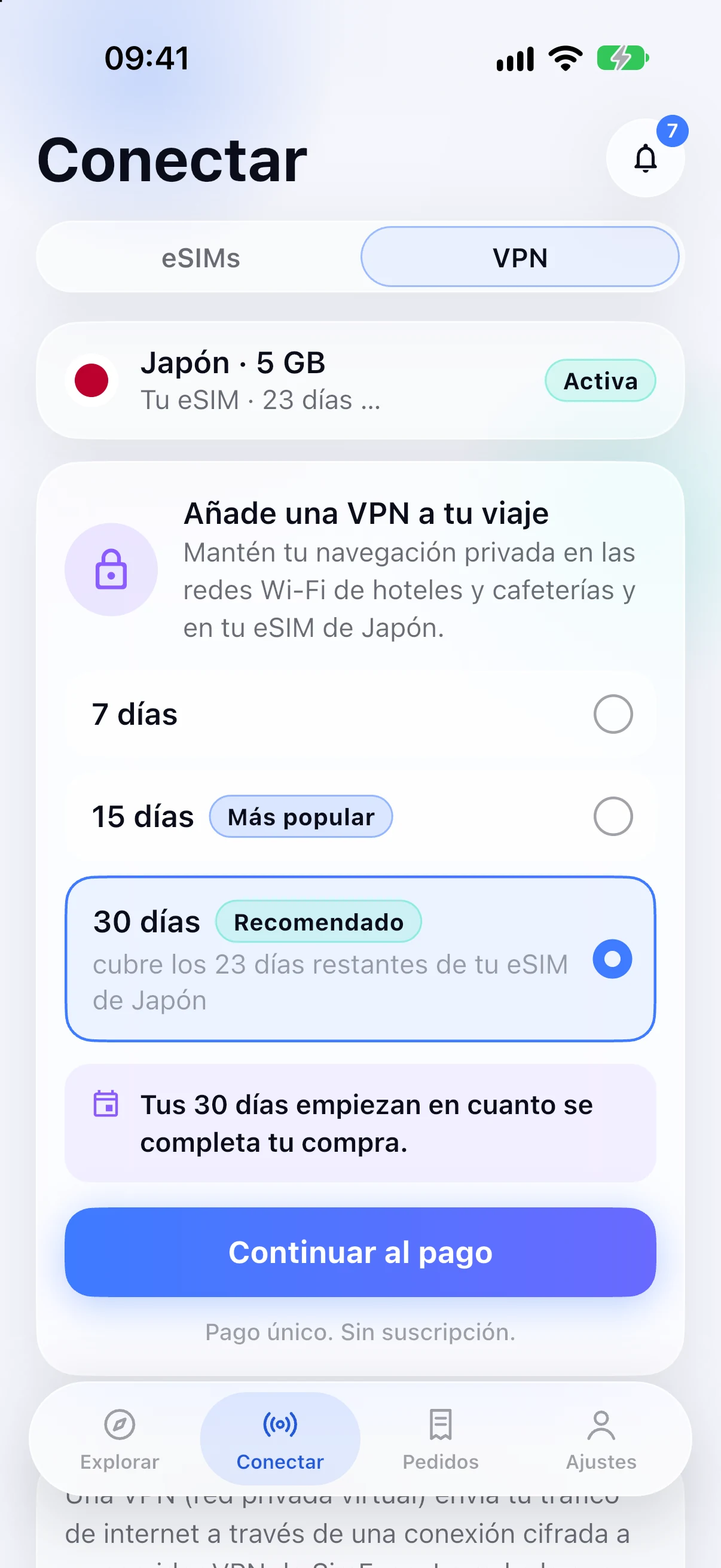 Añadir una VPN a una eSIM de Japón en la app de SimFuse