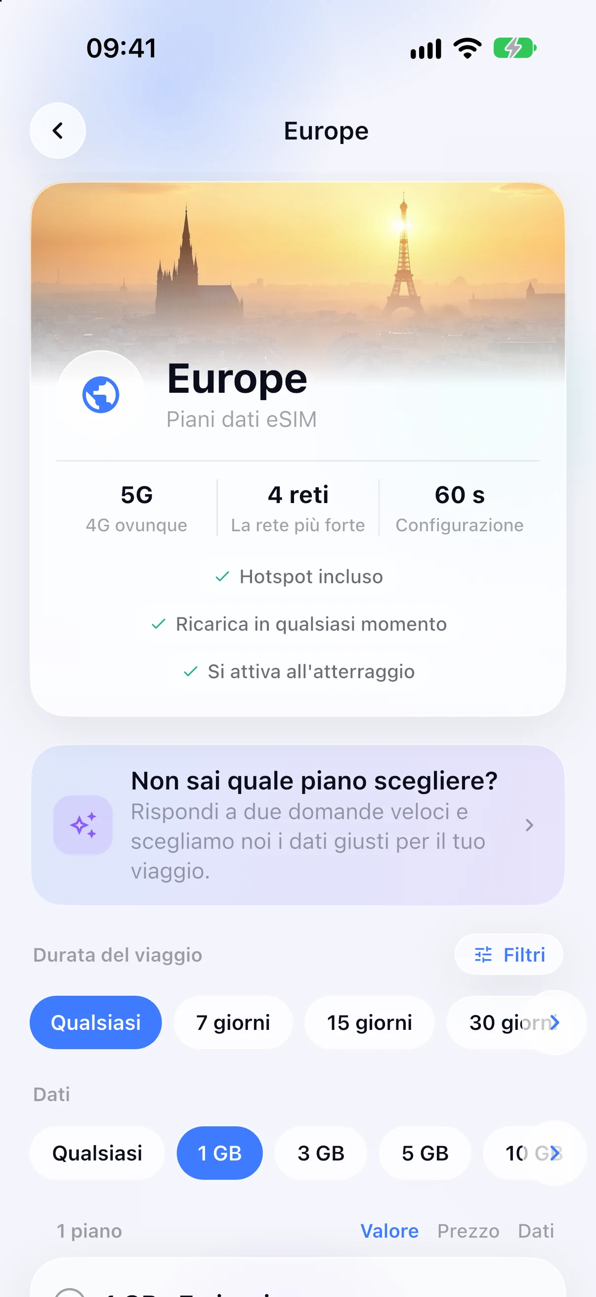 Piani eSIM regionali per l'Europa nell'app SimFuse
