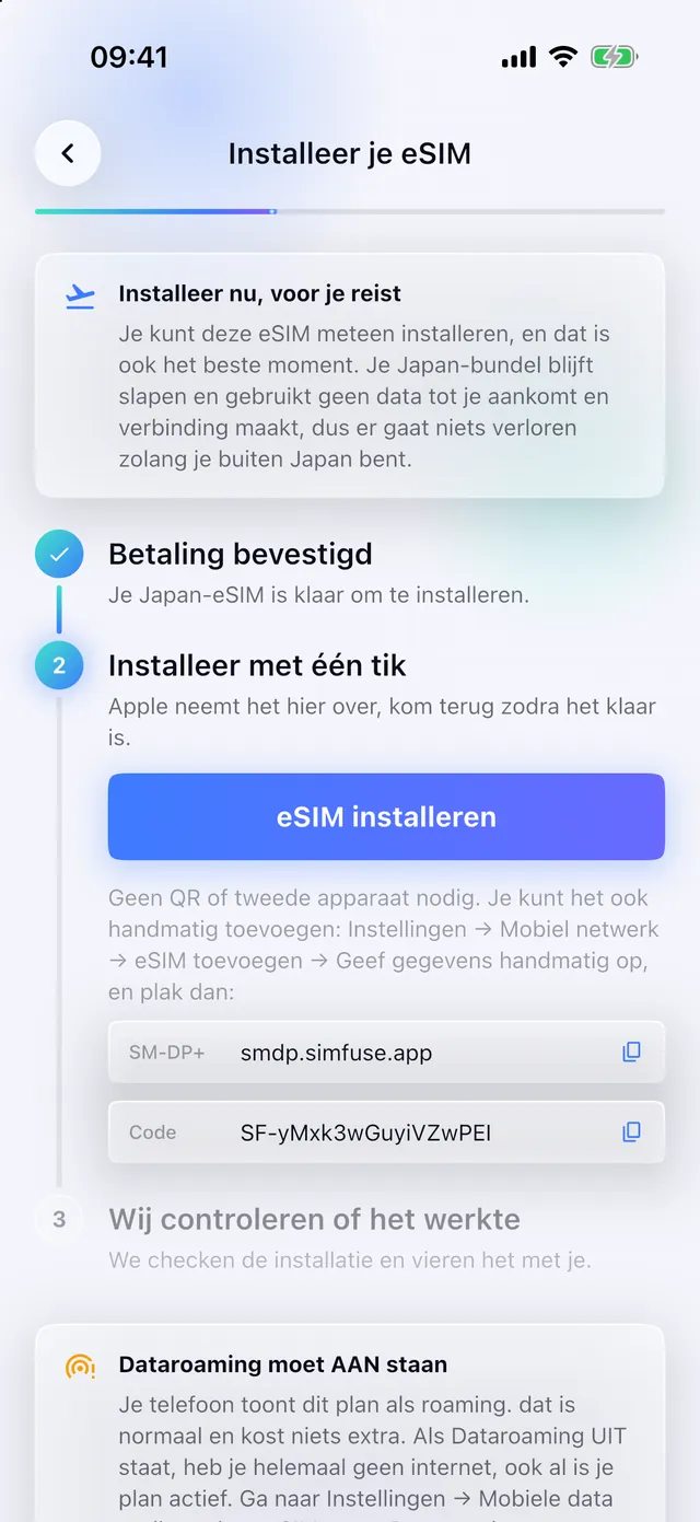 Een eSIM installeren met één tik in de SimFuse-app