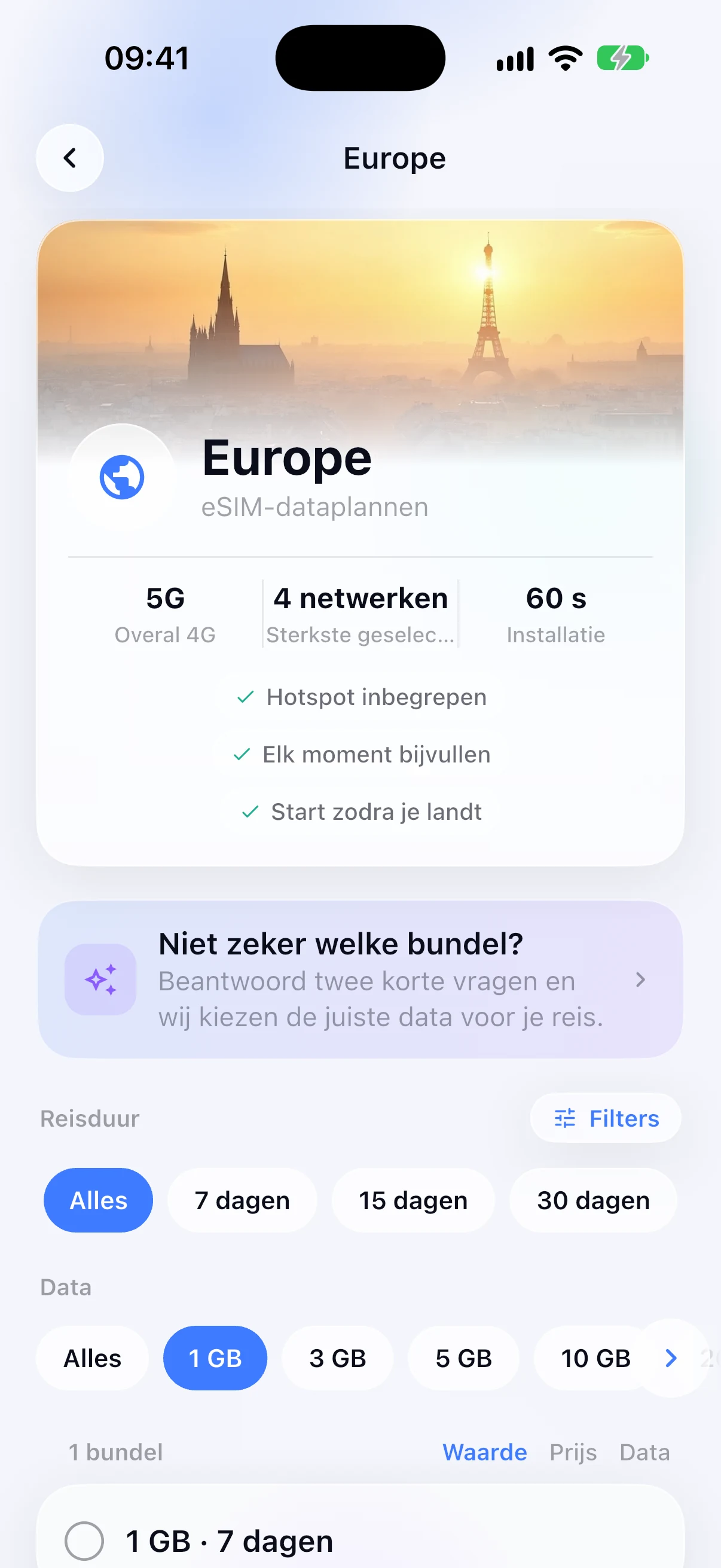 Regionale eSIM-bundels voor Europa in de SimFuse-app