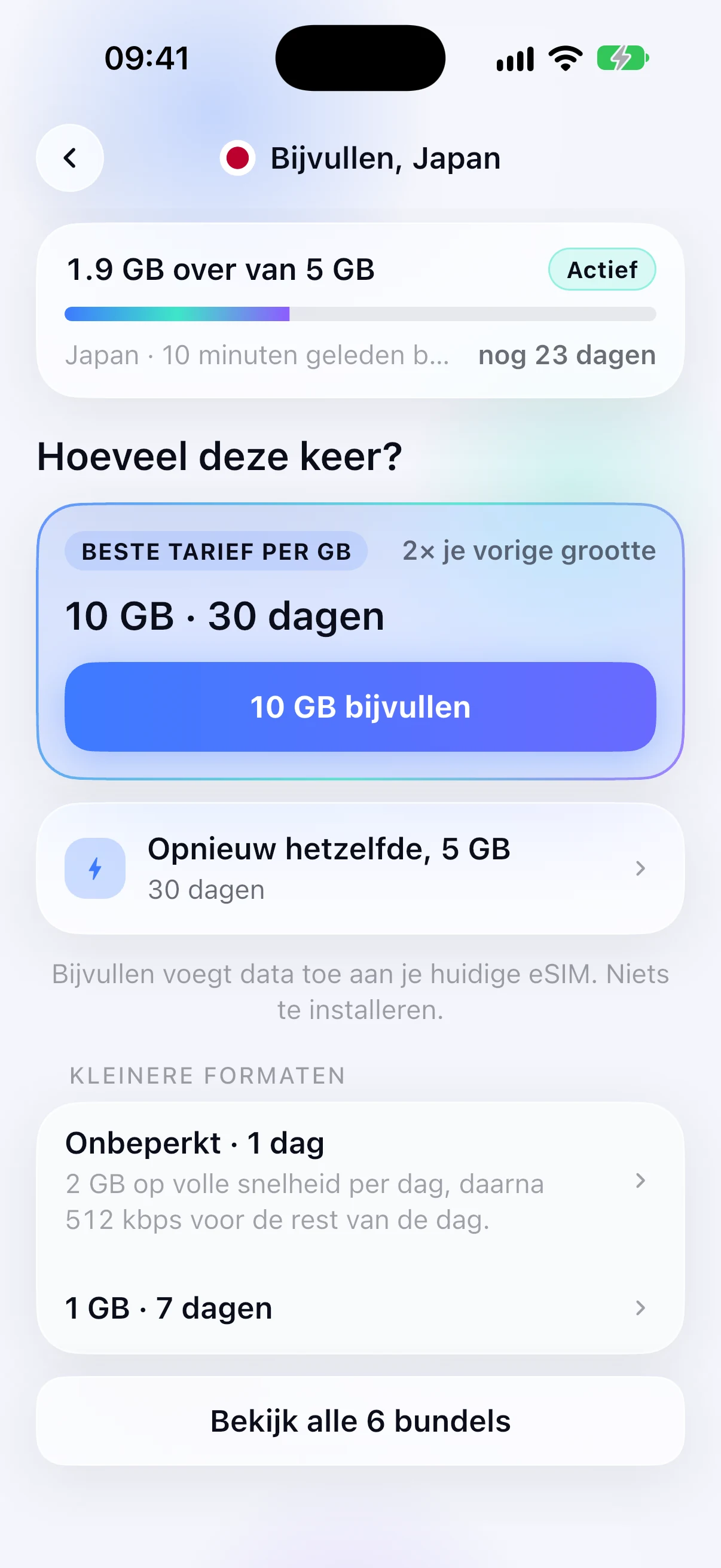 Opwaardeeropties voor een reeds geïnstalleerde eSIM