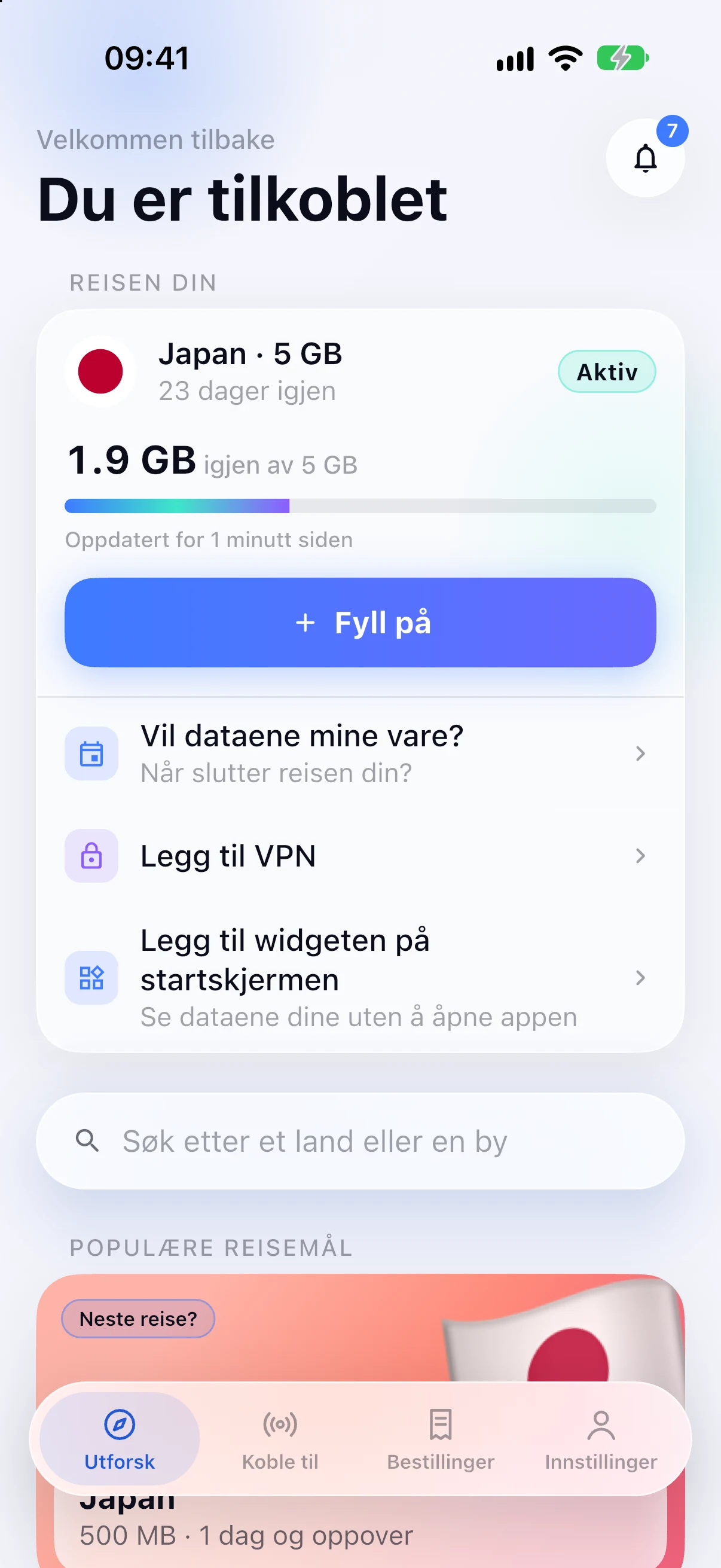 Destinasjonssøk i SimFuse-appen