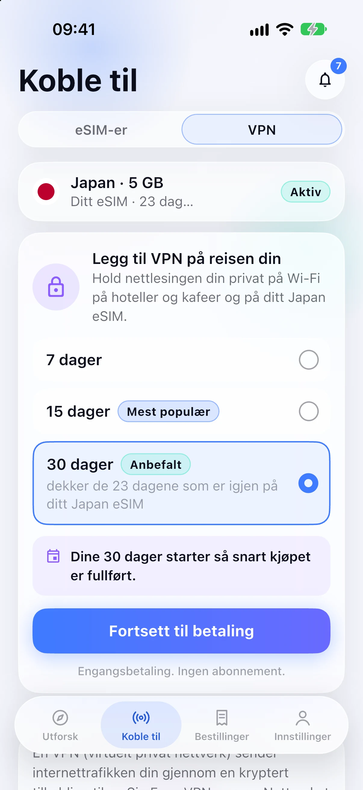 Legge til VPN for et Japan-eSIM i SimFuse-appen
