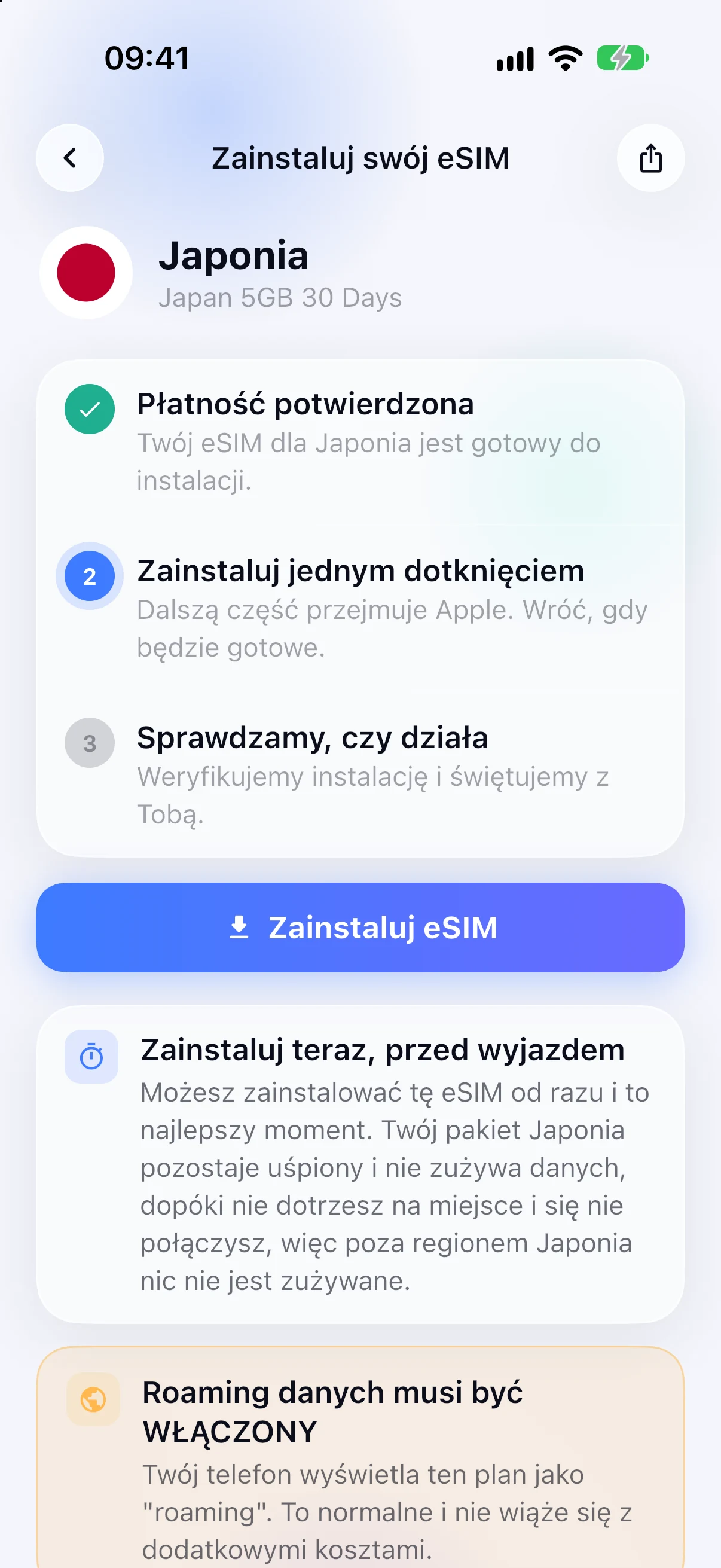 Instalacja eSIM z przewodnikiem w aplikacji SimFuse