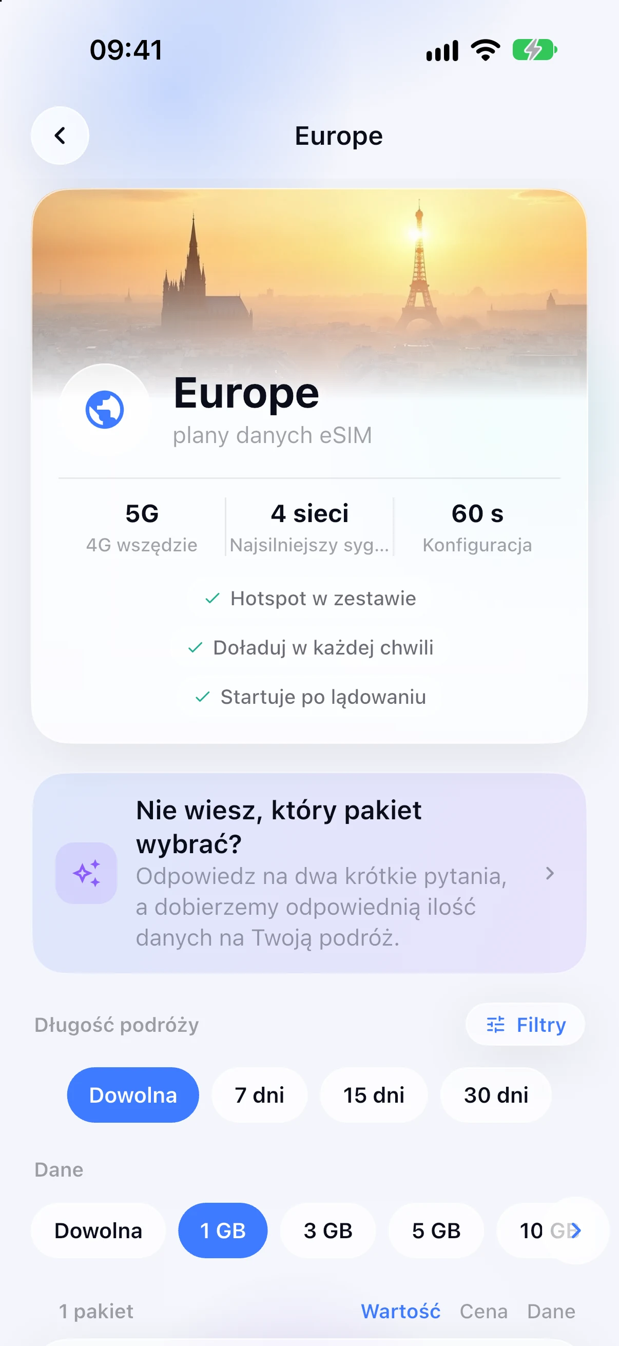 Regionalne plany eSIM dla Europy w aplikacji SimFuse