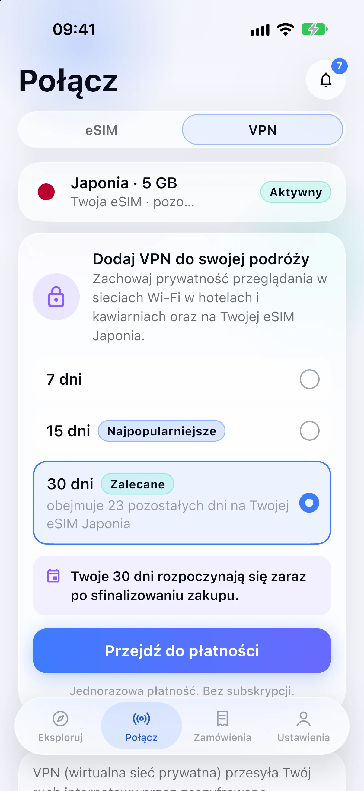 Dodawanie VPN do eSIM dla Japonii w aplikacji SimFuse