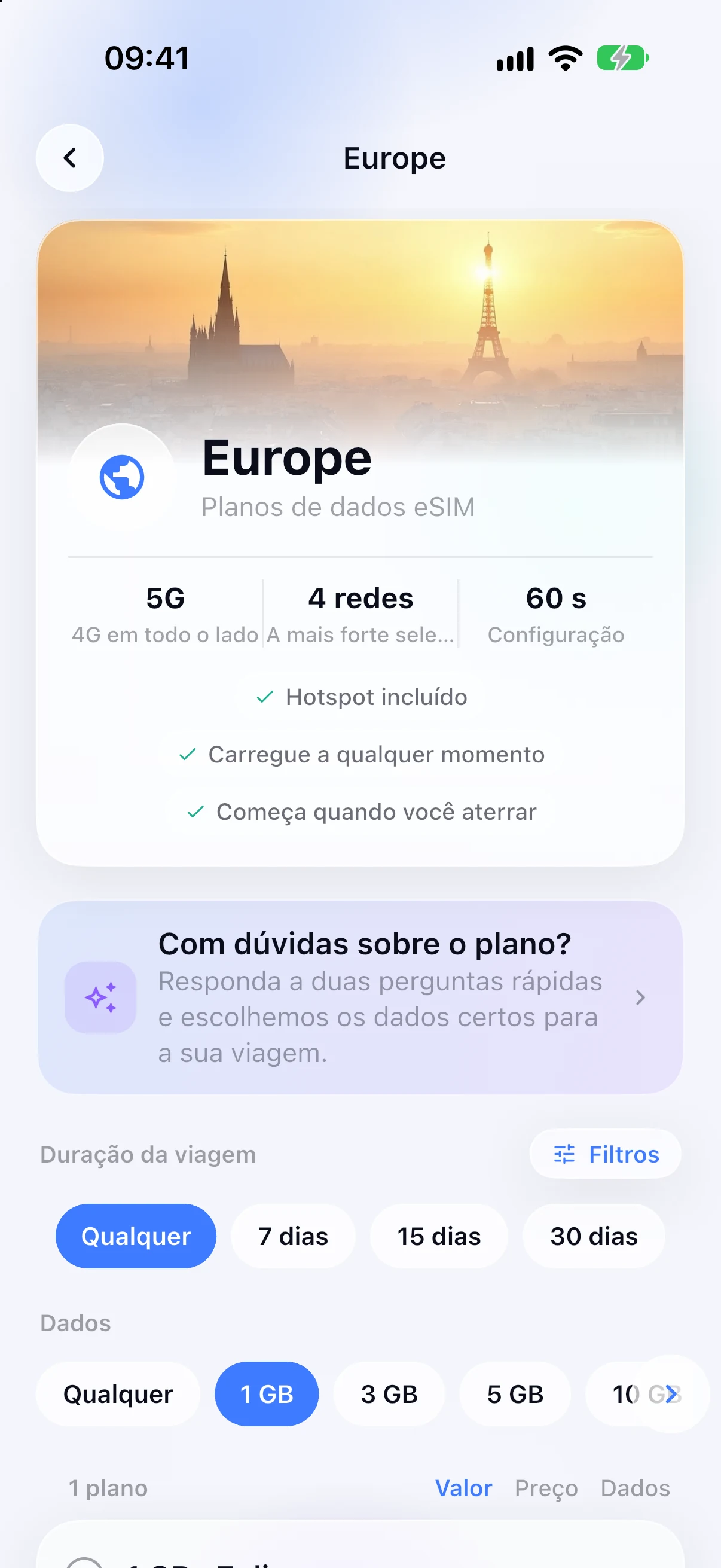 Planos de eSIM regionais para a Europa na app SimFuse