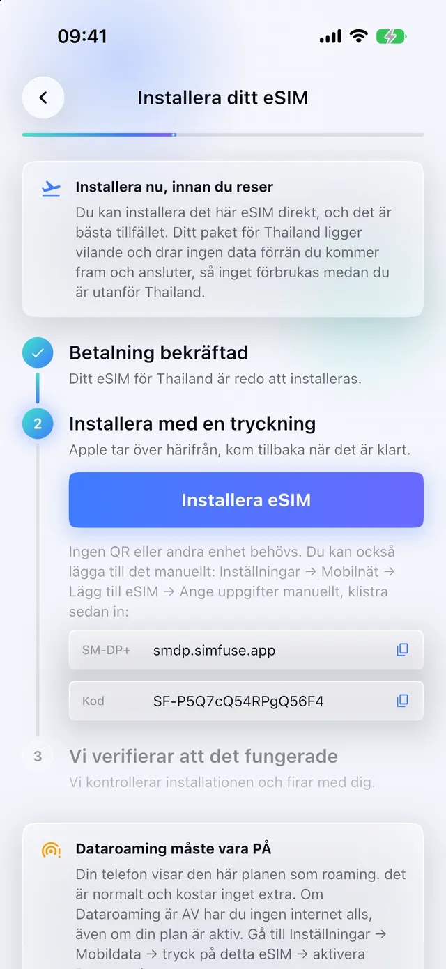 Installera ett eSIM med ett tryck i SimFuse-appen